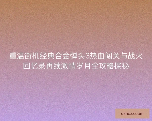 重温街机经典合金弹头3热血闯关与战火回忆录再续激情岁月全攻略探秘