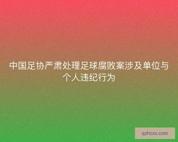 中国足协严肃处理足球腐败案涉及单位与个人违纪行为 中国足协严肃处理足球腐败案涉及单位与个人违纪行为